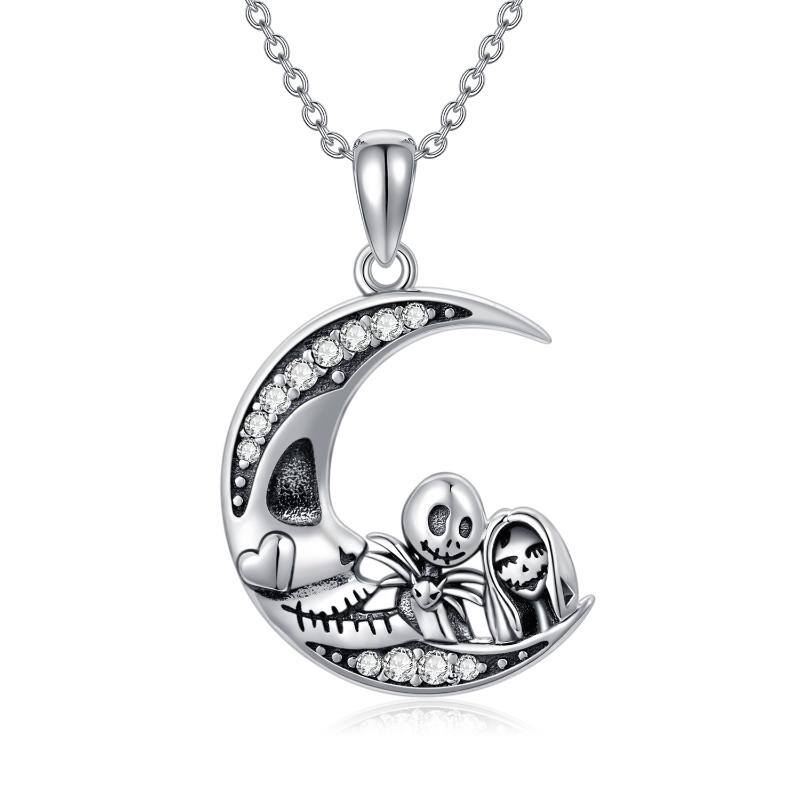 Sterling Silver Nightmare Before Christmas Necklace Jack Skellington Infinity Heart Pendant Necklace Skull Jewelry