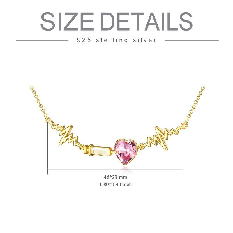 Nurse Syringe Necklace Sterling Silver 14K Gold Plated Syringe Pandent with Pink Heart Crytstal Doctor Nurse Gifts for Women Medical Student