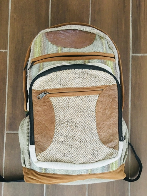 Hemp Back Pack All Natural Handmade Multi Pocket Laptop Backpack -