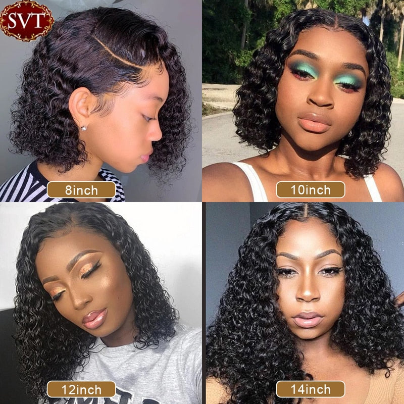 Brazilian Deep Wave Human Hair Bob Closure Wig Natural Hairline SVT