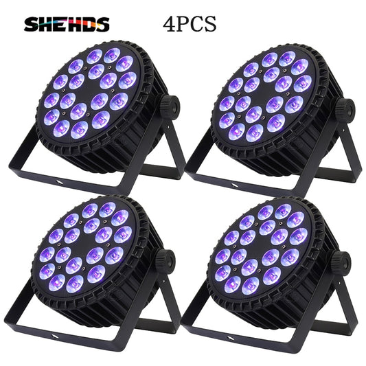 SHEHDS 4PCS Aluminum Alloy LED Flat Par 18x12W RGBW/18x18W RGBWA+UV