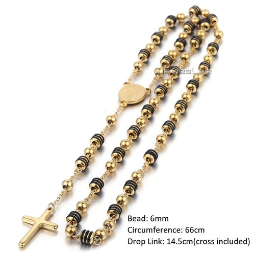 Davieslee Womens Men's Necklace Stainless Steel Chain Bead Rosary Long