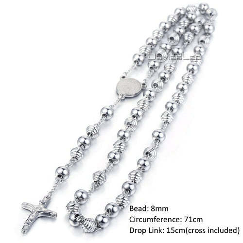Davieslee Womens Men's Necklace Stainless Steel Chain Bead Rosary Long