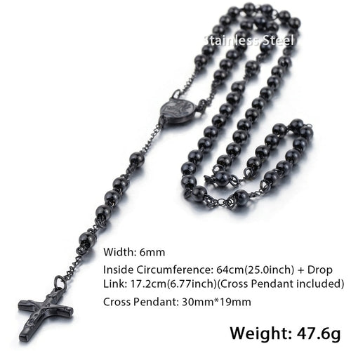 Davieslee Womens Men's Necklace Stainless Steel Chain Bead Rosary Long