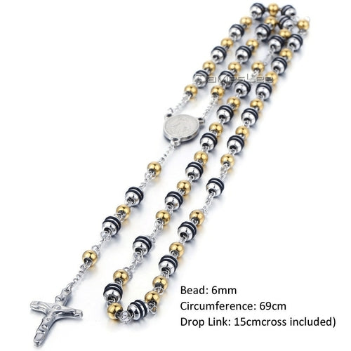 Davieslee Womens Men's Necklace Stainless Steel Chain Bead Rosary Long