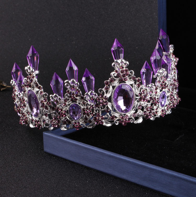 Noble Purple Crystal Bridal Jewelry Sets Necklaces Earrings Crown