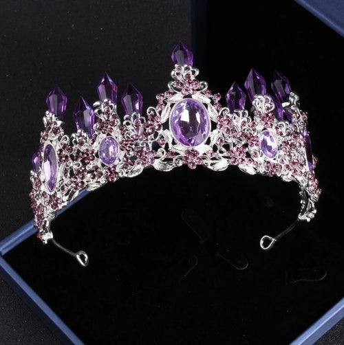 Noble Purple Crystal Bridal Jewelry Sets Necklaces Earrings Crown