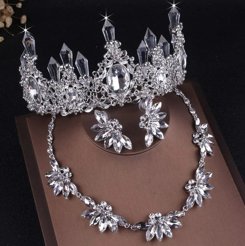 Noble Purple Crystal Bridal Jewelry Sets Necklaces Earrings Crown