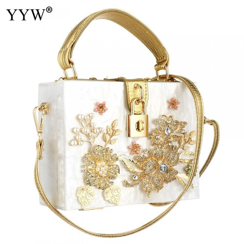 Acrylic Handbags Women 2022 Fashion Flower Shoulder Bags Evening Party