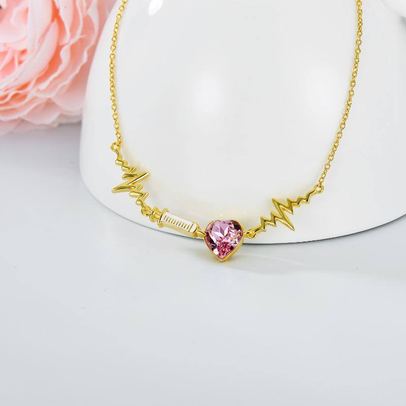 Nurse Syringe Necklace Sterling Silver 14K Gold Plated Syringe Pandent with Pink Heart Crytstal Doctor Nurse Gifts for Women Medical Student