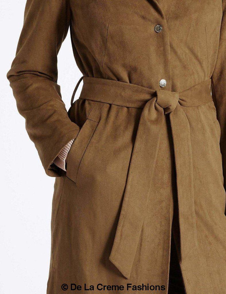 Ex Per Una - Womens Tan Brown Suedette Longline Duster Coat