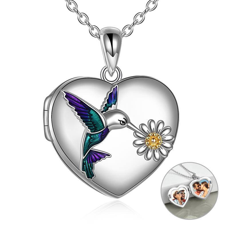 Hummingbird Locket Necklace Gifts for Women Sterling Silver