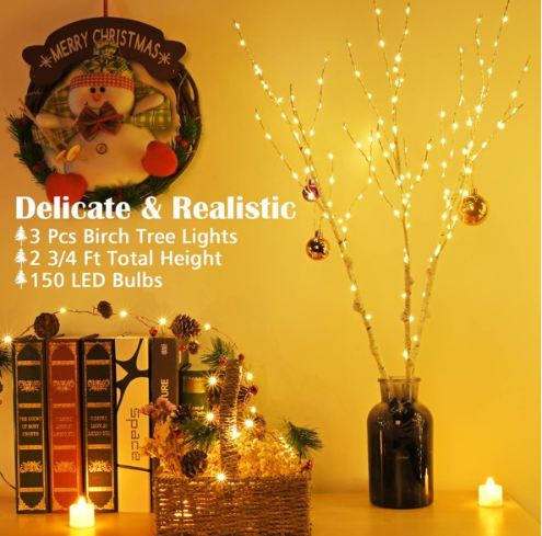 Lighted Brown Twig Branches Plug In With Dimmer And Timer 3pcs Fairy Lights, Lighted Willow Branches For Indoor Outdoor Christmas Room Wedding Decoration