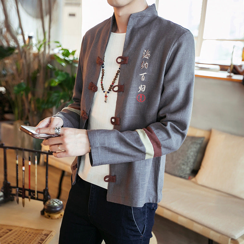 Embroidered cotton cardigan coat