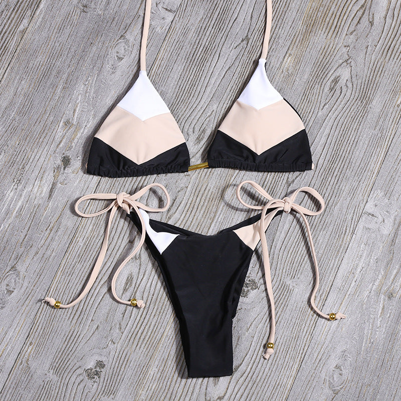 Ladies Swimsuit Colorblock Print Bikini Swimsuit