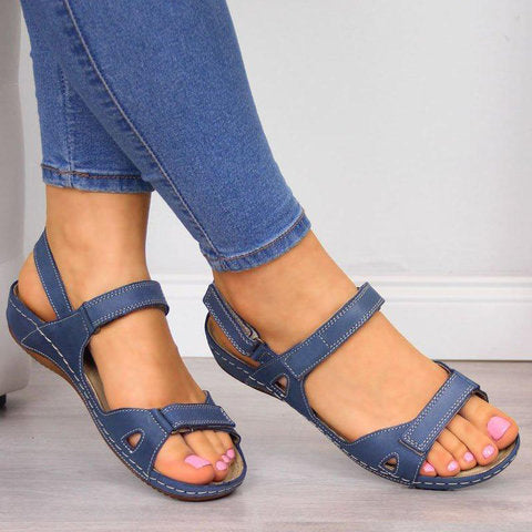 Fish Mouth Flat Wedge Heel Velcro Casual Sandals Summer