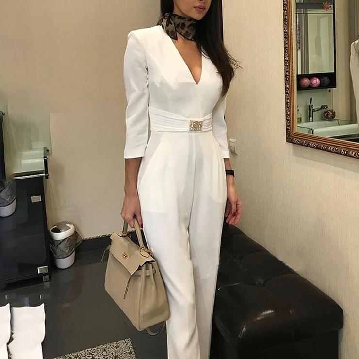 European And American New Women'S Wear Jumpsuit Ebay Quick Sell Sexy Deep V7 Split Sleeve Jumpsuit
