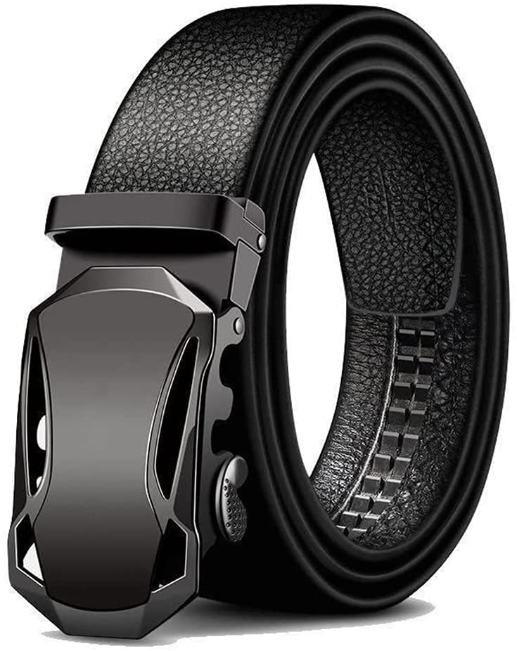 Microfiber Leather Ratchet Belt Adjustable Automatic Buckle Black Belts For Men