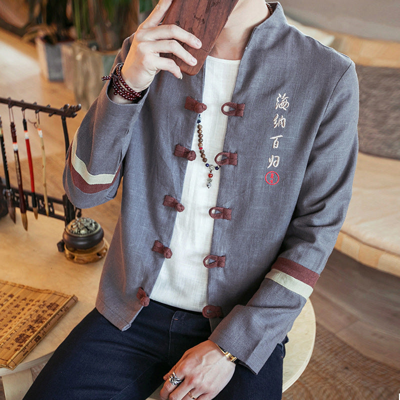 Embroidered cotton cardigan coat