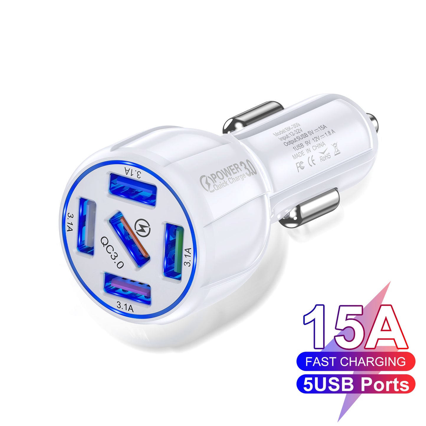 Factory Wholesale 5-port 15A QC3.0 5USB Car Charger Fast Charge Car Charger One For Five Mobile Phone Car Charger