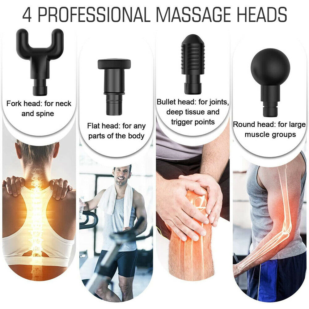 Massage Gun Percussion Massager Deep Tissue Muscle Vibrating Relaxing With 4 Heads